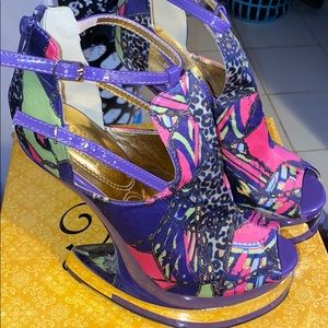 Multi💜💛Color Purple Heel Less Heels